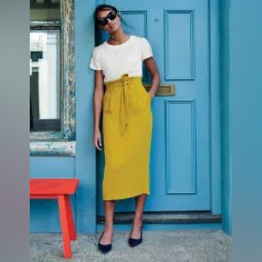 Boden Melina paperbag midi skirt, tie waist yellow L